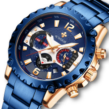 New WWOOR 8880 Blue Watch Sports Stainless Steel Mens Chronograph Watch Quartz Military Waterproof Wristwatch Relogio Masculino